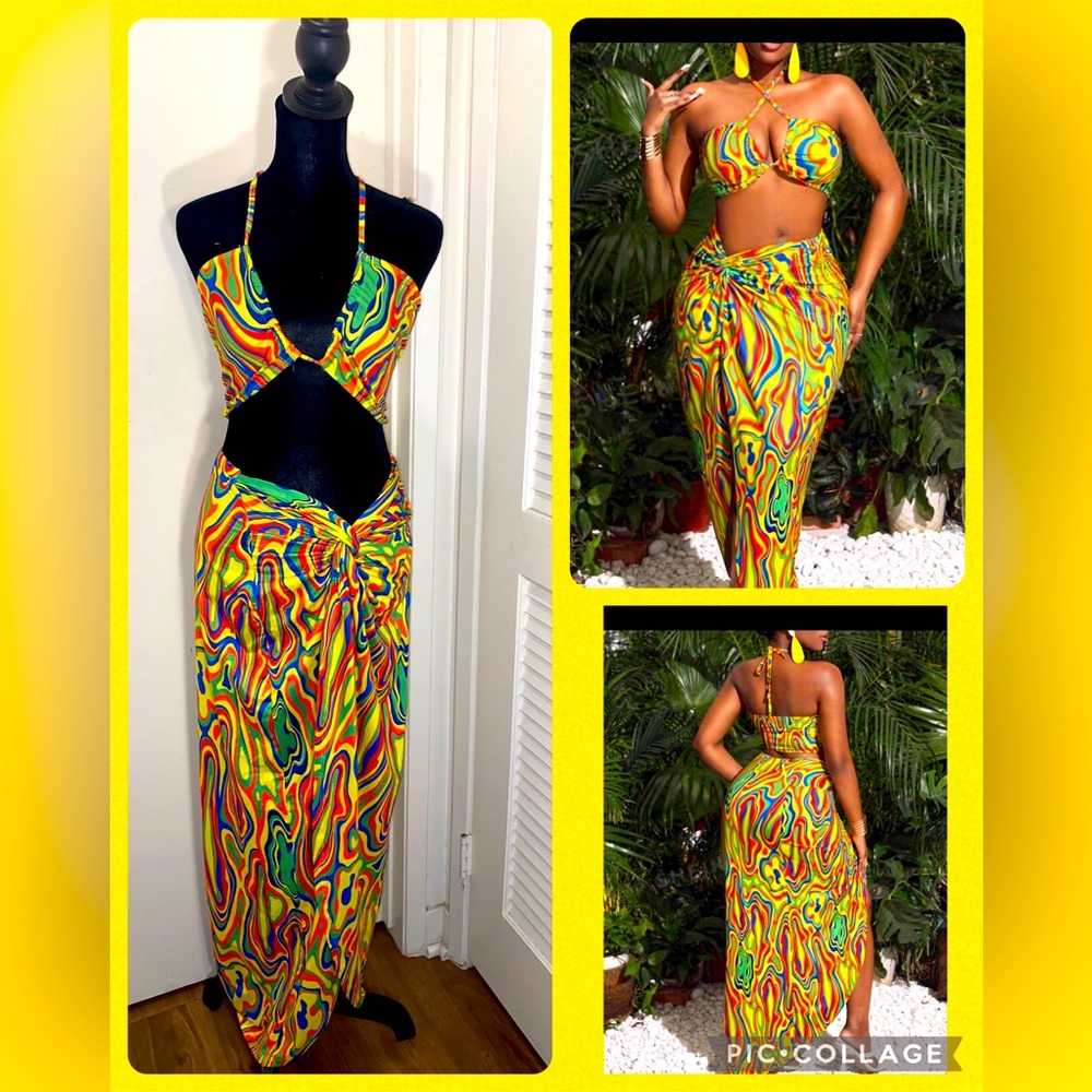 Two piece rainbow skirt and halter top